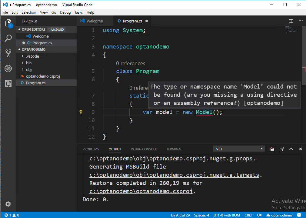 VS Code shows an issue